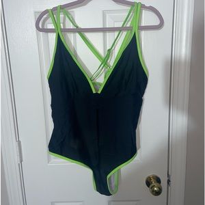 Black with green trim swimsuit